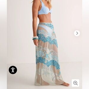 Nasty Gal Blue and Cream Maxi Skirt with Cut Out Embellishments